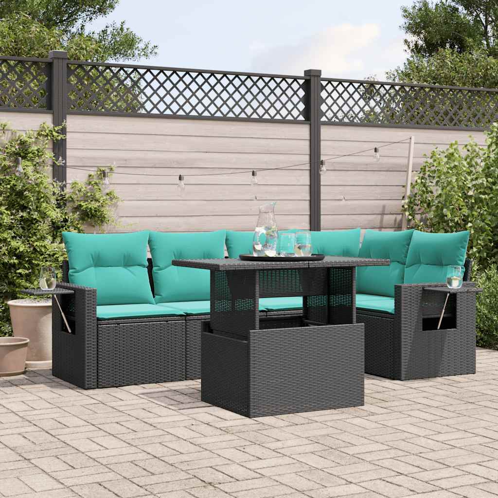 6-delige tuinbankset met kussens van zwart polyrotan is nu te koop bij PeponiXL, paradijselijk wonen!