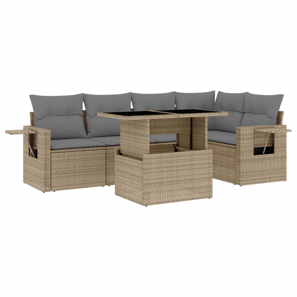 6-delige Loungeset met kussens poly rattan beige is nu te koop bij PeponiXL, paradijselijk wonen!