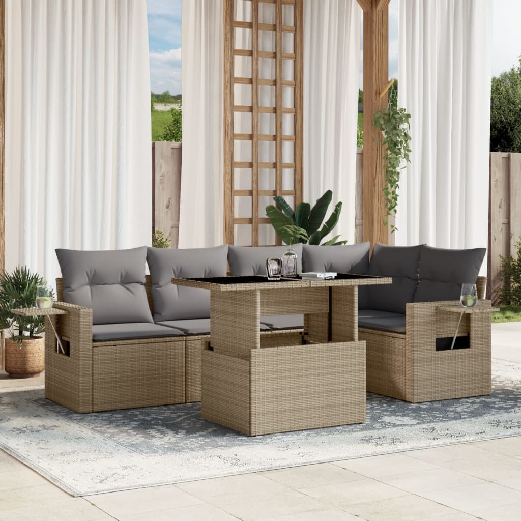 6-delige Loungeset met kussens poly rattan beige is nu te koop bij PeponiXL, paradijselijk wonen!
