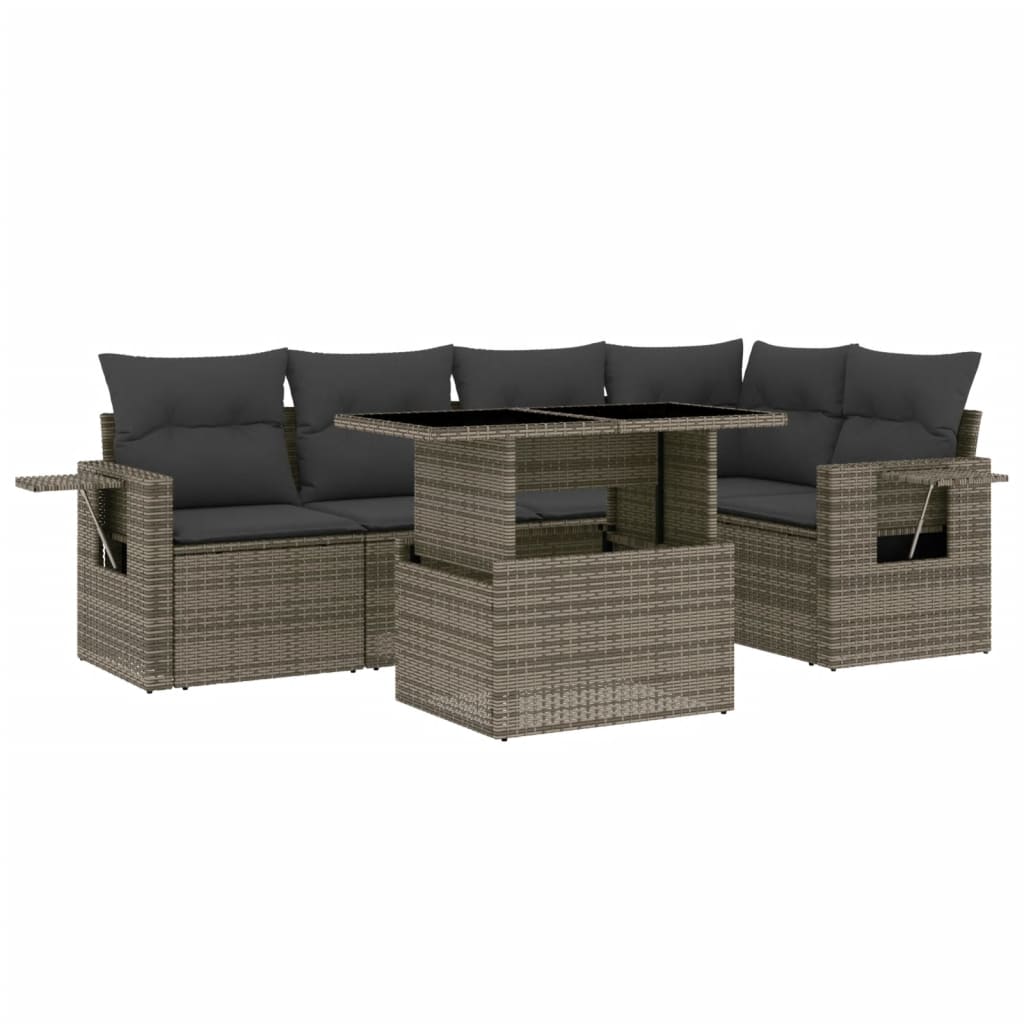 6-delige Loungeset met kussens poly rattan grijs is nu te koop bij PeponiXL, paradijselijk wonen!