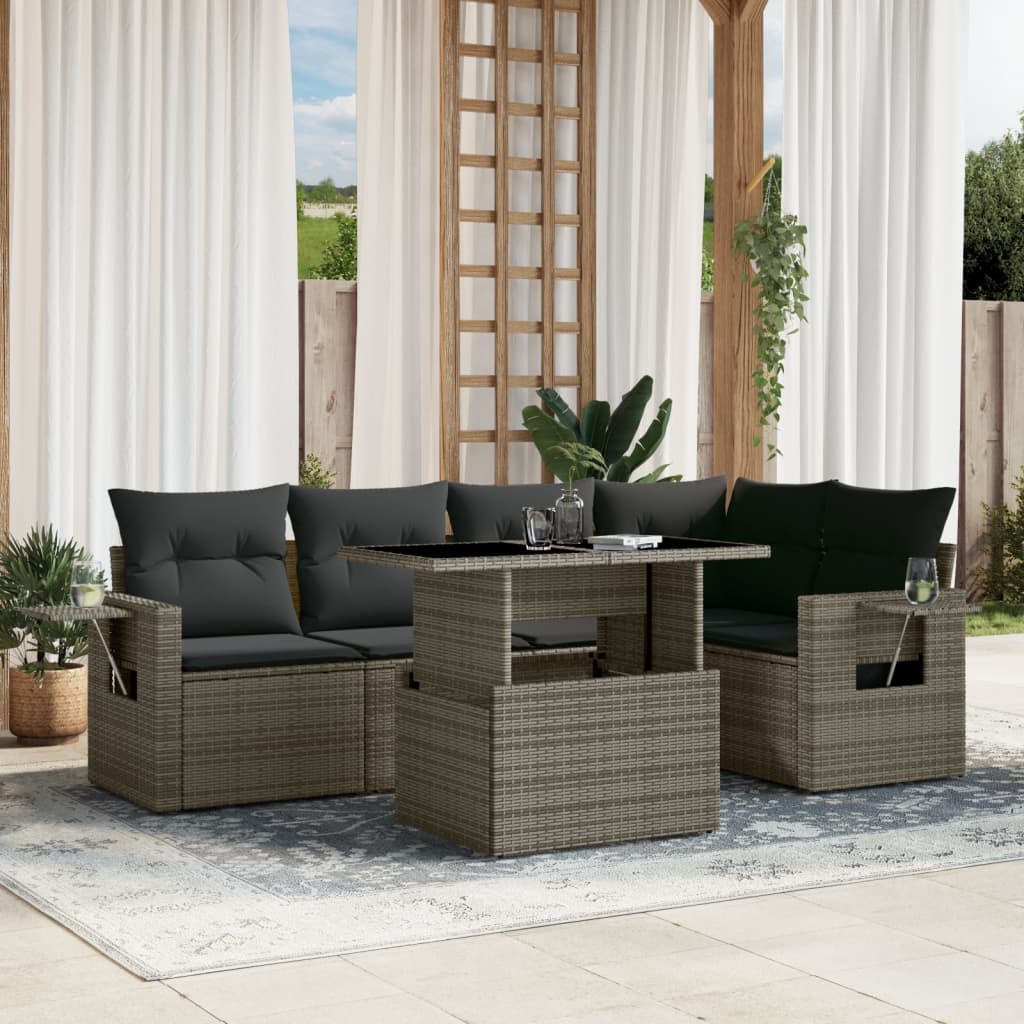 6-delige Loungeset met kussens poly rattan grijs is nu te koop bij PeponiXL, paradijselijk wonen!