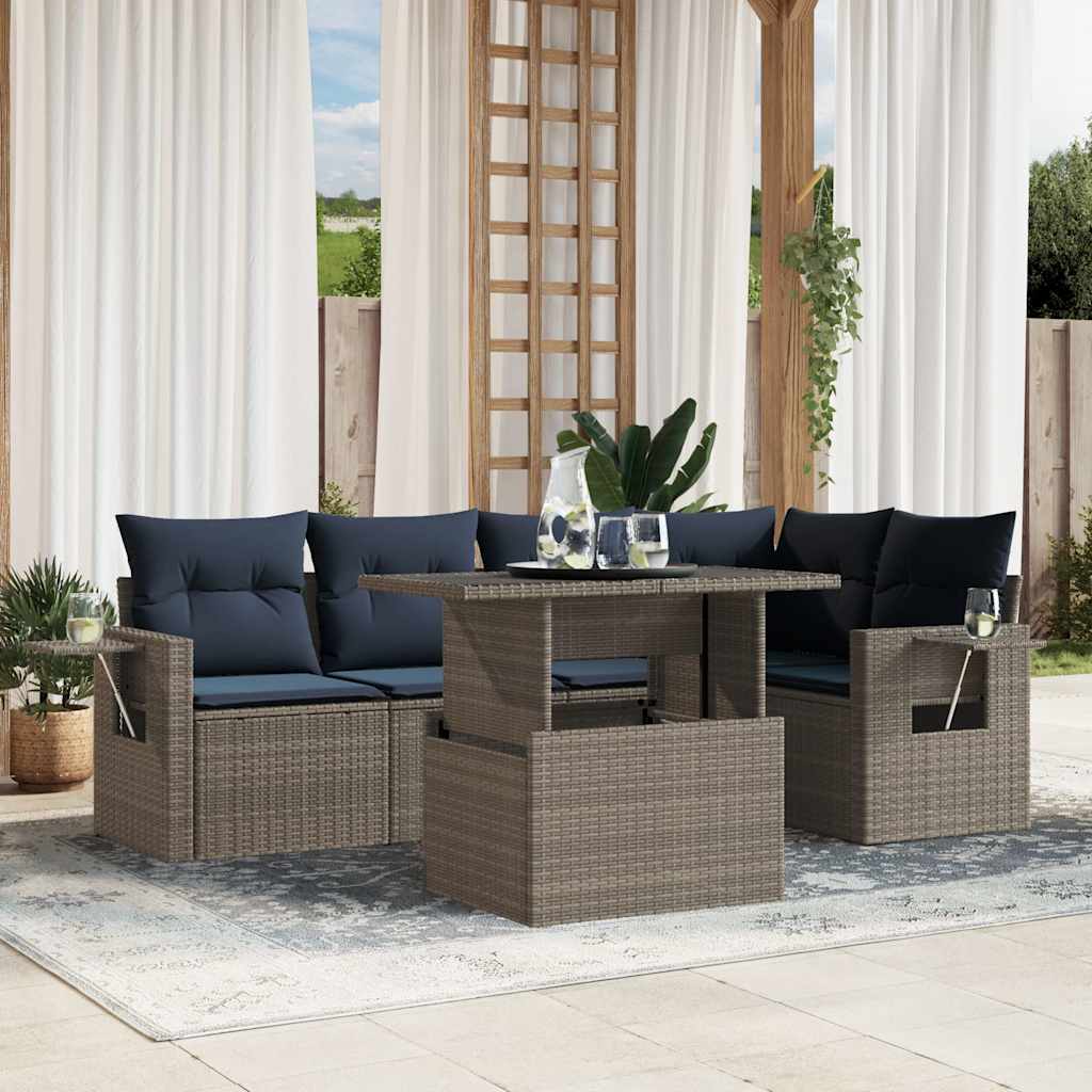 6-delige tuinbankset met kussens, grijs polyrotan is nu te koop bij PeponiXL, paradijselijk wonen!