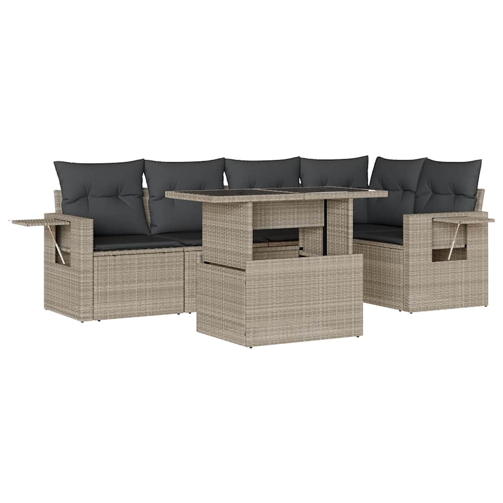 6-delige Loungeset met kussens poly rattan lichtgrijs is nu te koop bij PeponiXL, paradijselijk wonen!
