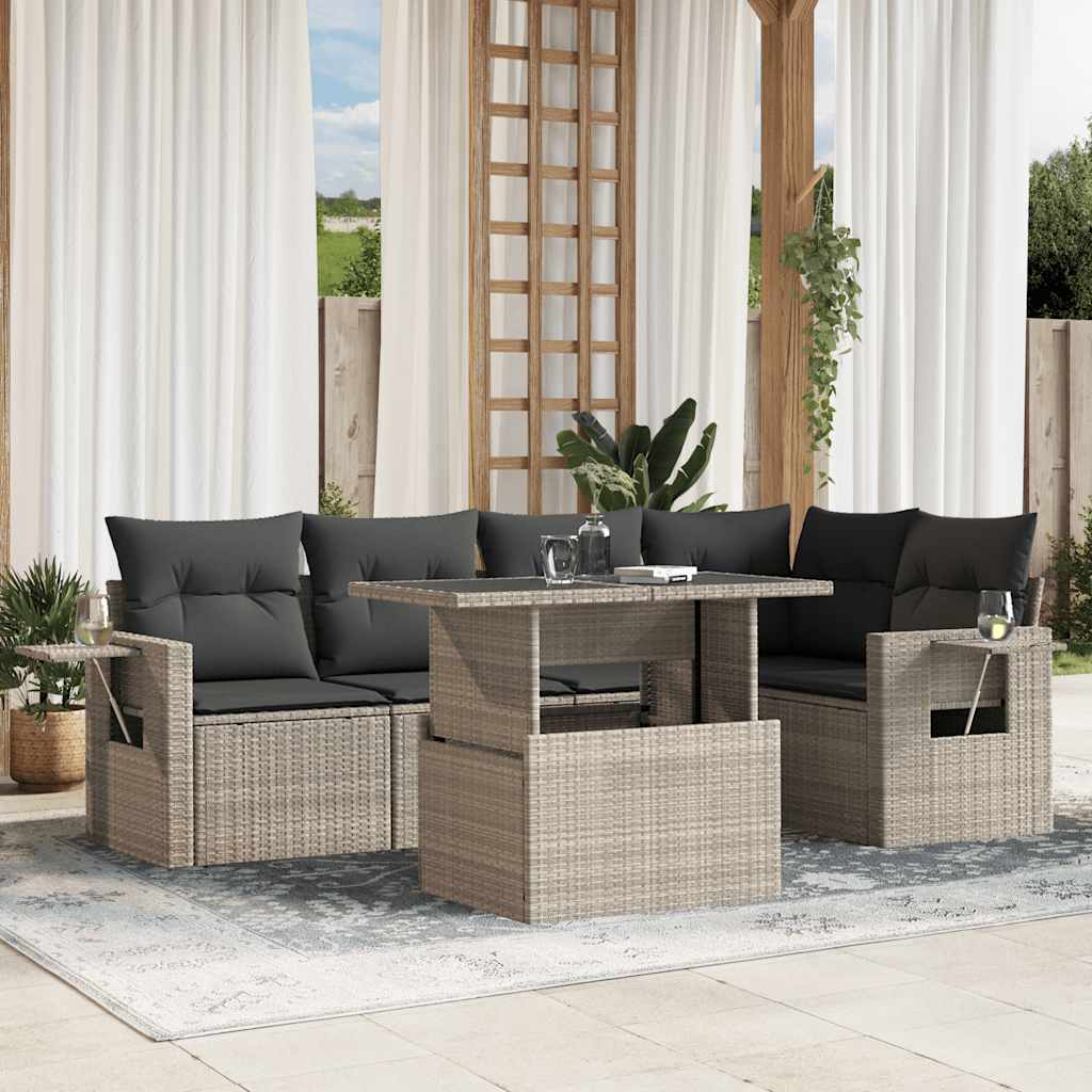 6-delige Loungeset met kussens poly rattan lichtgrijs is nu te koop bij PeponiXL, paradijselijk wonen!