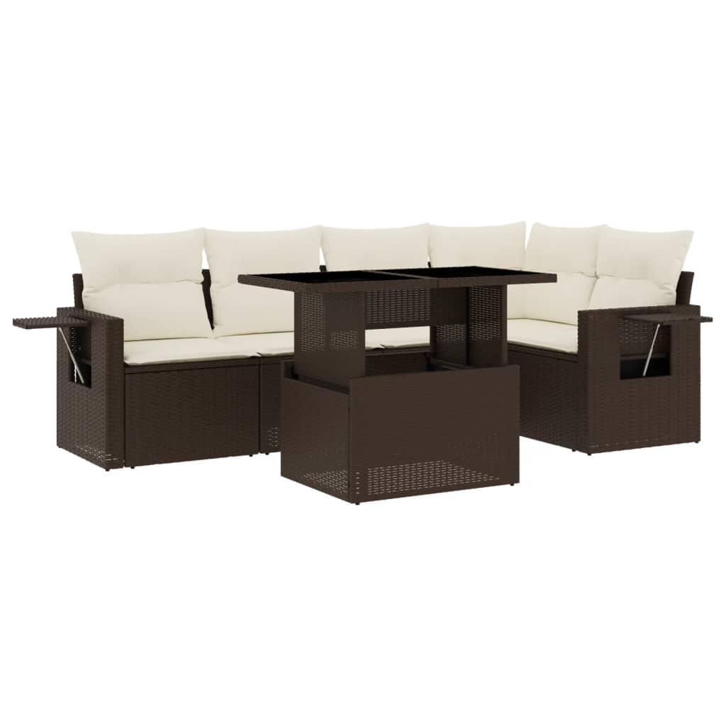 6-delige Loungeset met kussens poly rattan bruin is nu te koop bij PeponiXL, paradijselijk wonen!