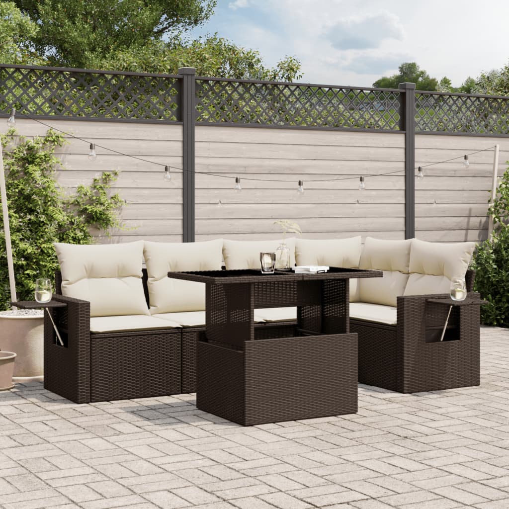 6-delige Loungeset met kussens poly rattan bruin is nu te koop bij PeponiXL, paradijselijk wonen!