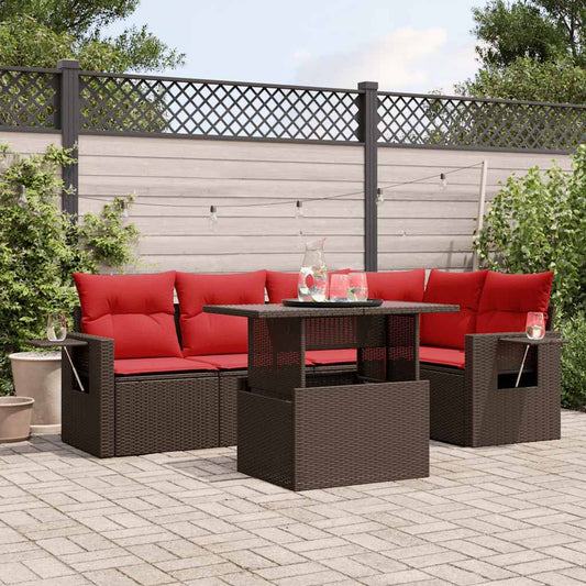 6-delige tuinbankset met kussens, bruin polyrotan is nu te koop bij PeponiXL, paradijselijk wonen!
