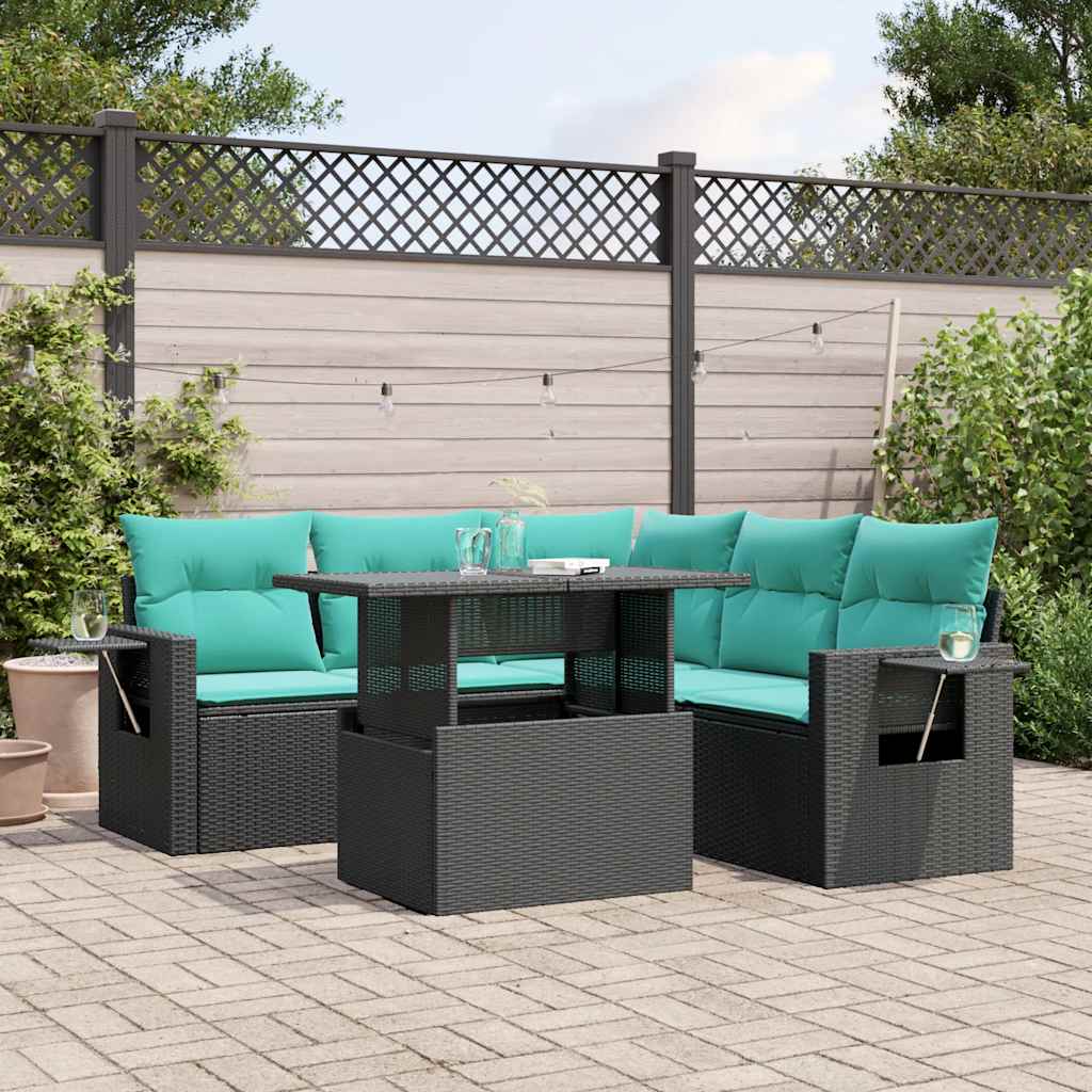 6-delige tuinbankset met kussens van zwart polyrotan is nu te koop bij PeponiXL, paradijselijk wonen!