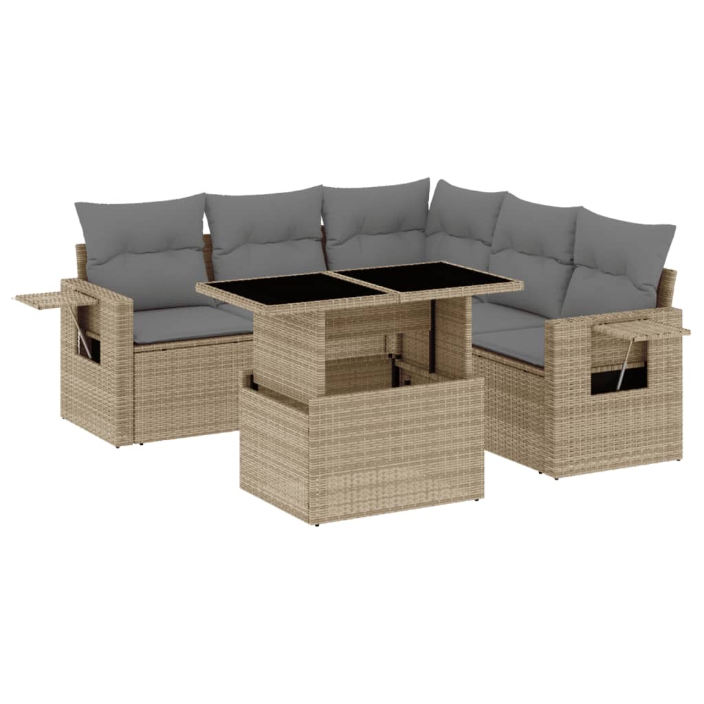 6-delige Loungeset met kussens poly rattan beige is nu te koop bij PeponiXL, paradijselijk wonen!