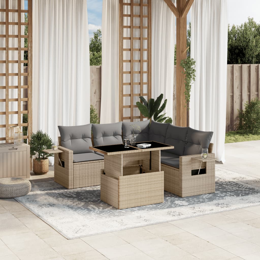 6-delige Loungeset met kussens poly rattan beige is nu te koop bij PeponiXL, paradijselijk wonen!
