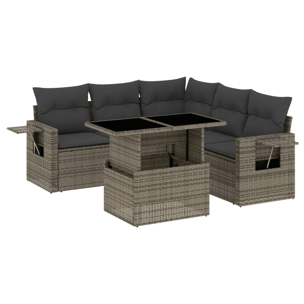 6-delige Loungeset met kussens poly rattan grijs is nu te koop bij PeponiXL, paradijselijk wonen!