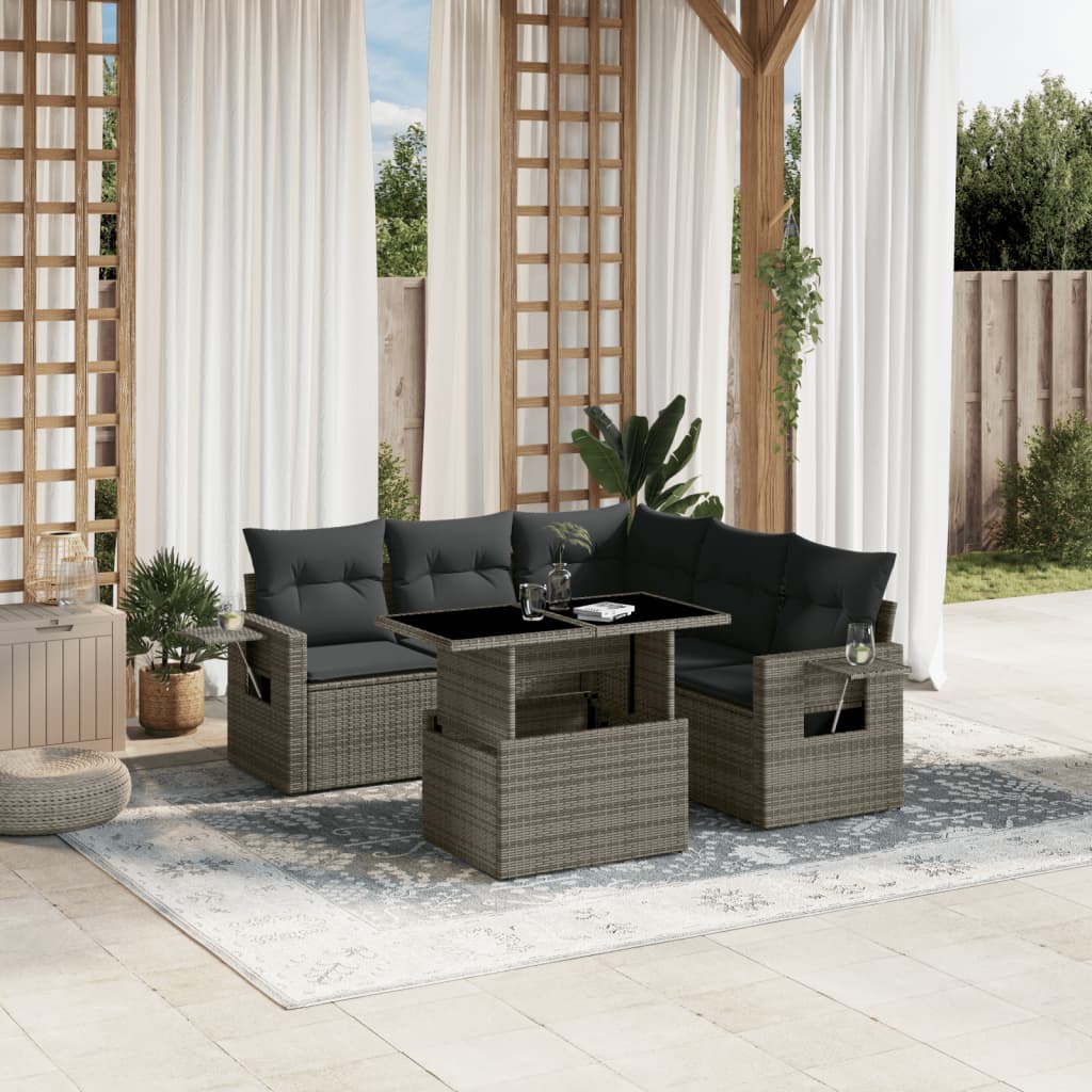 6-delige Loungeset met kussens poly rattan grijs is nu te koop bij PeponiXL, paradijselijk wonen!
