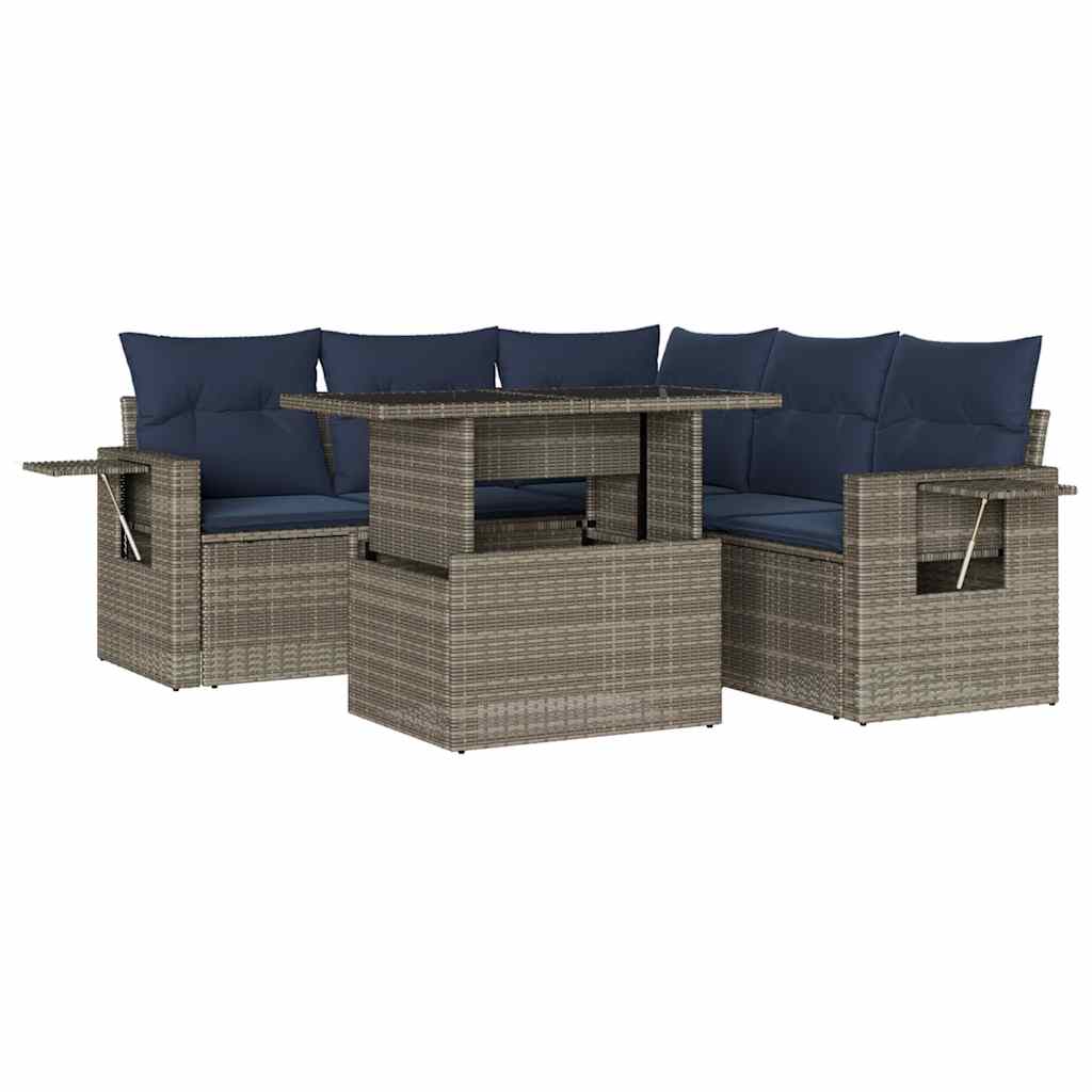 6-delige tuinbankset met kussens, grijs polyrotan is nu te koop bij PeponiXL, paradijselijk wonen!