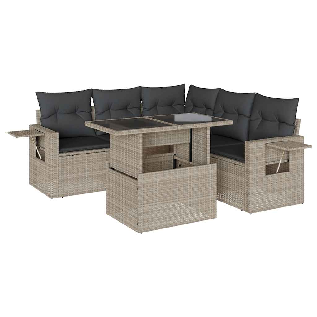 6-delige Loungeset met kussens poly rattan lichtgrijs is nu te koop bij PeponiXL, paradijselijk wonen!