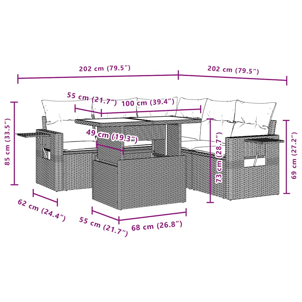 6-delige Loungeset met kussens poly rattan lichtgrijs is nu te koop bij PeponiXL, paradijselijk wonen!