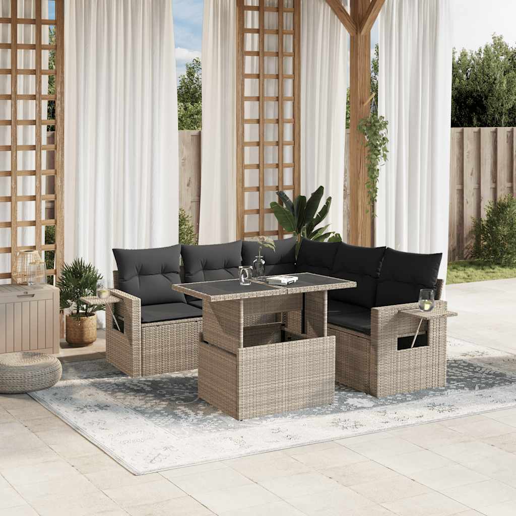 6-delige Loungeset met kussens poly rattan lichtgrijs is nu te koop bij PeponiXL, paradijselijk wonen!