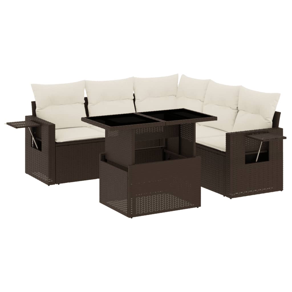6-delige Loungeset met kussens poly rattan bruin is nu te koop bij PeponiXL, paradijselijk wonen!