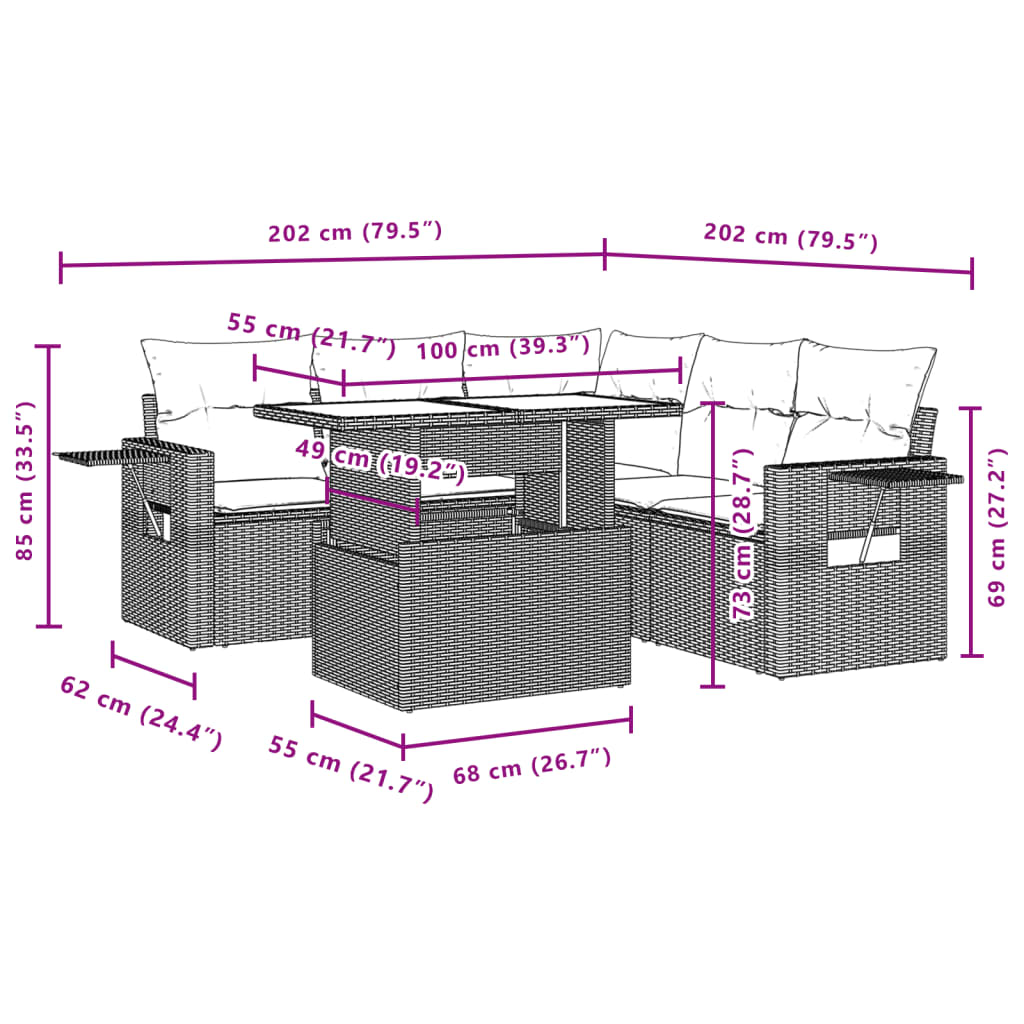 6-delige Loungeset met kussens poly rattan bruin is nu te koop bij PeponiXL, paradijselijk wonen!