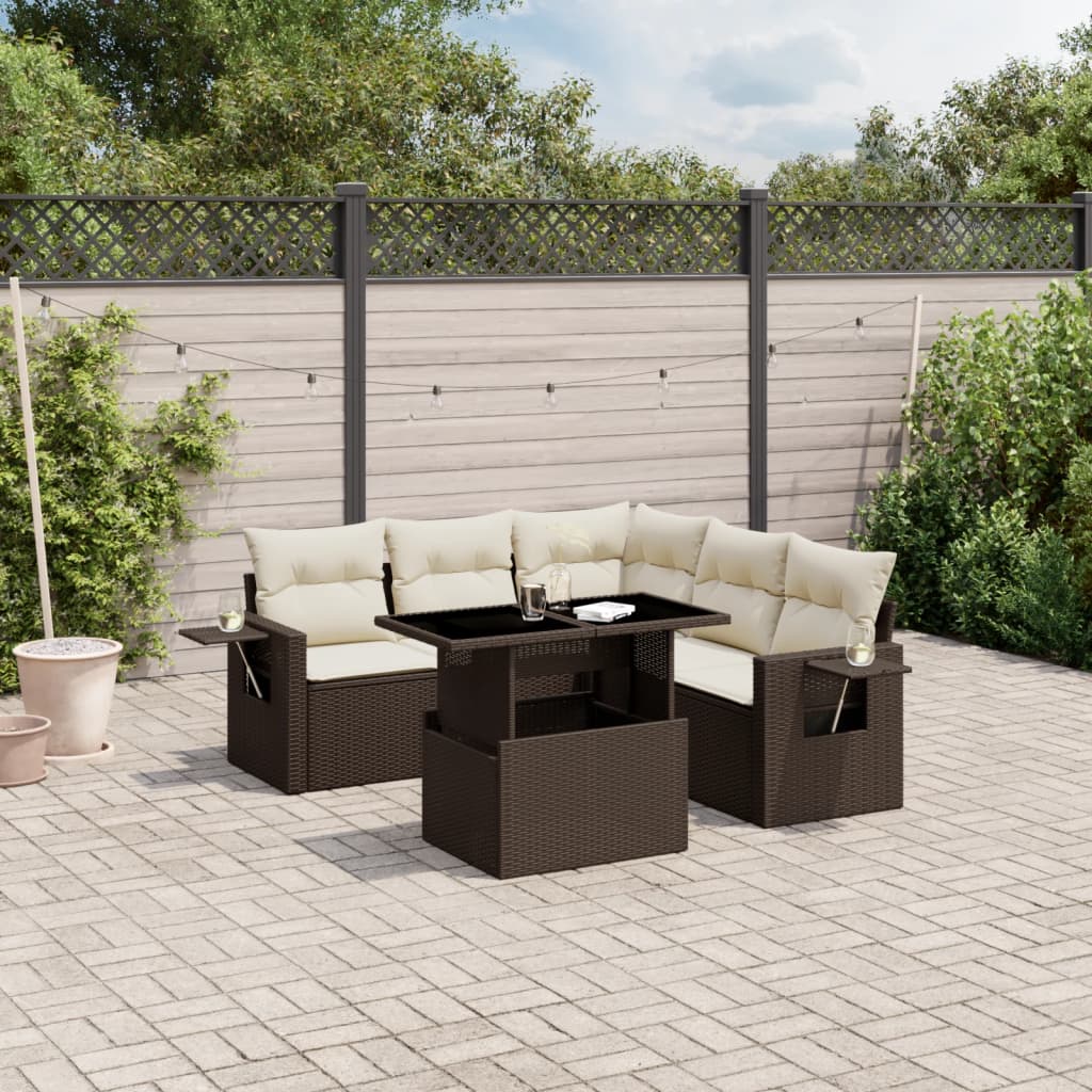 6-delige Loungeset met kussens poly rattan bruin is nu te koop bij PeponiXL, paradijselijk wonen!