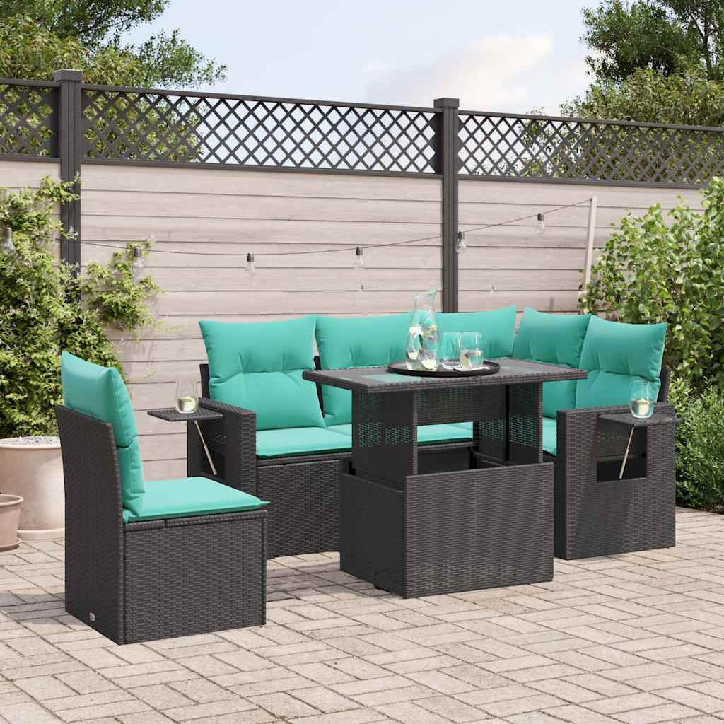 6-delige tuinbankset met kussens van zwart polyrotan is nu te koop bij PeponiXL, paradijselijk wonen!