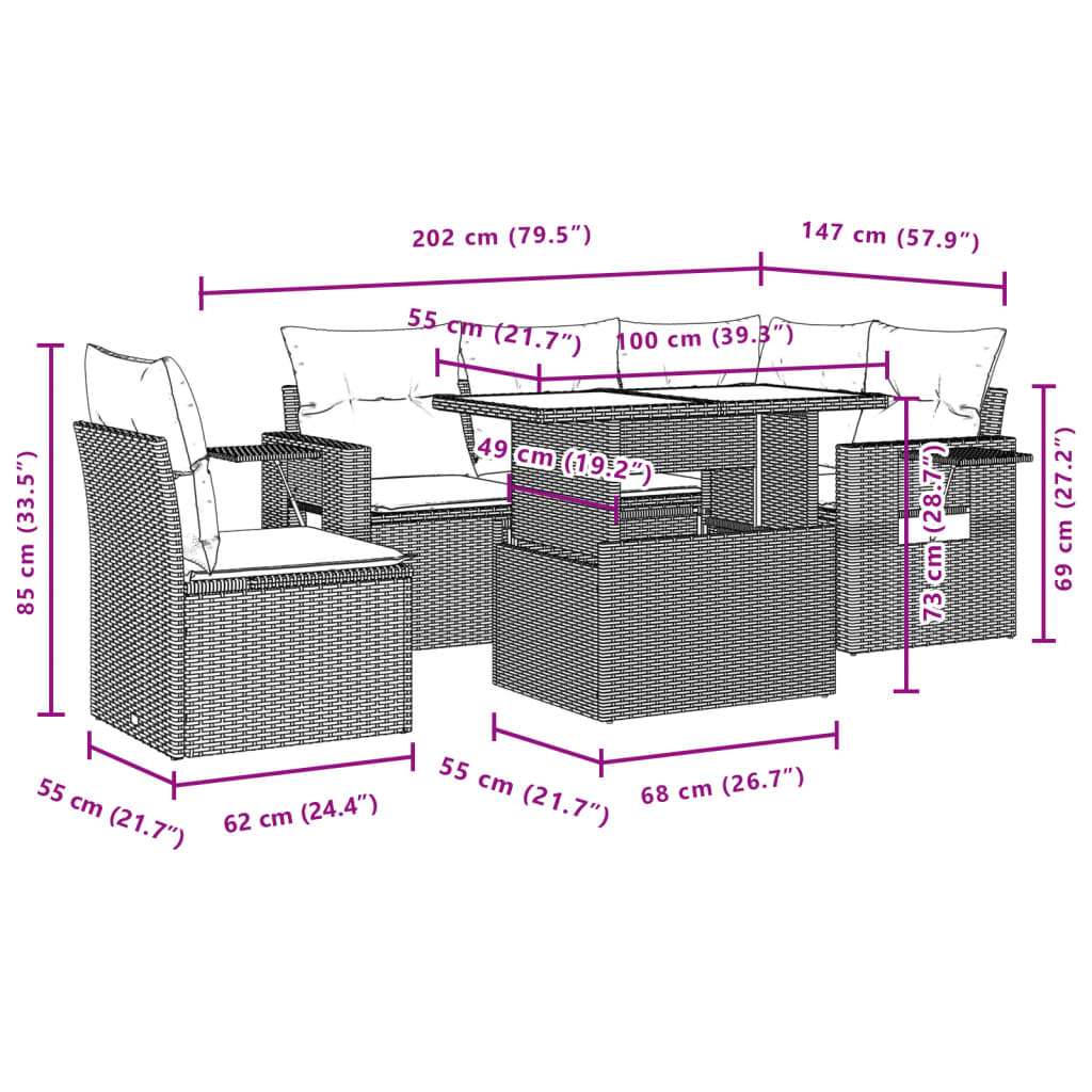 6-delige Loungeset met kussens poly rattan beige is nu te koop bij PeponiXL, paradijselijk wonen!