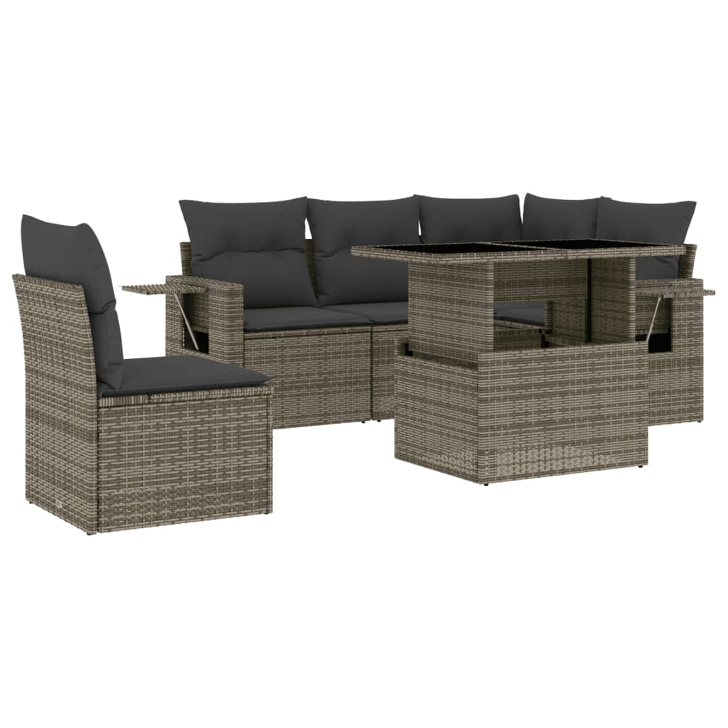 6-delige Loungeset met kussens poly rattan grijs is nu te koop bij PeponiXL, paradijselijk wonen!