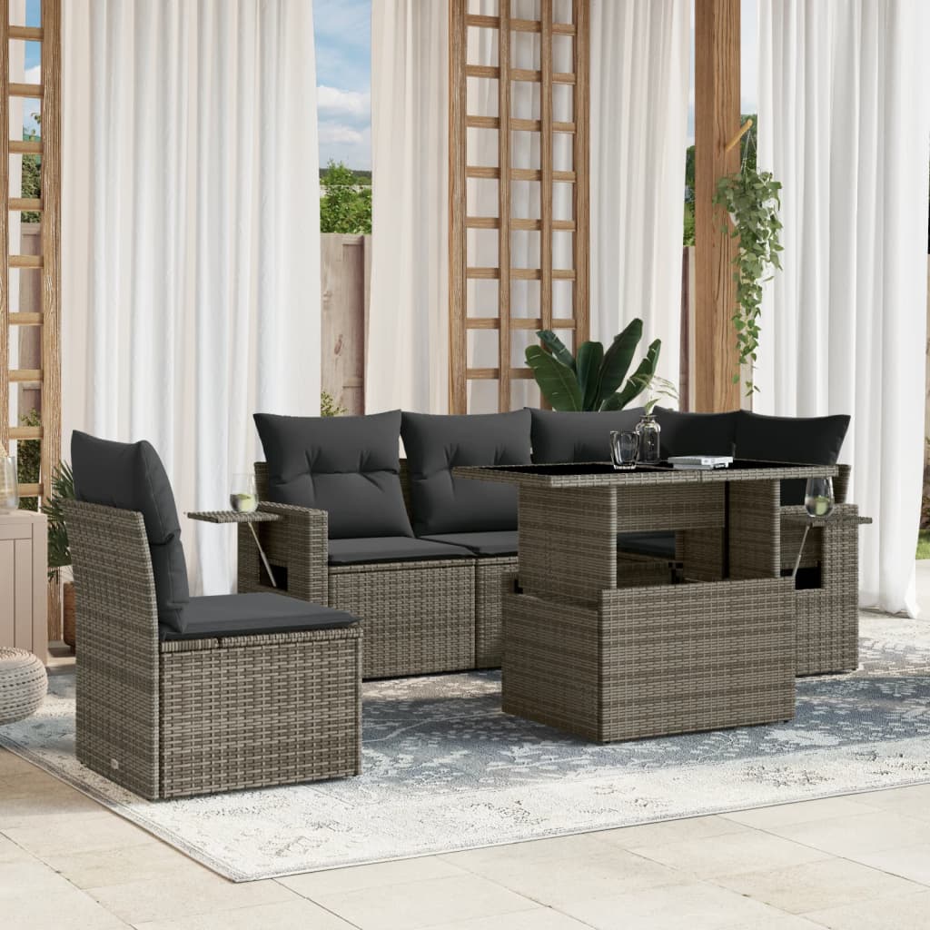 6-delige Loungeset met kussens poly rattan grijs is nu te koop bij PeponiXL, paradijselijk wonen!