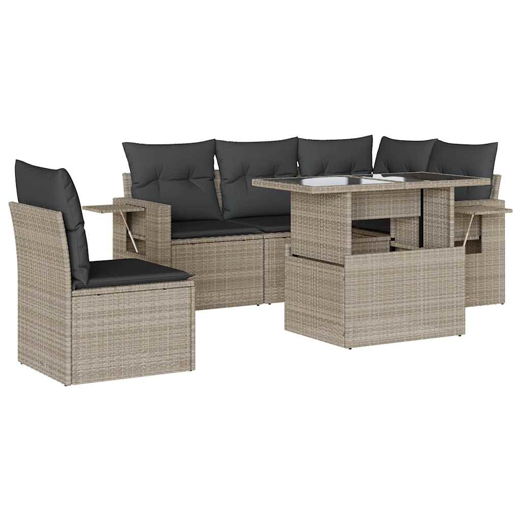 6-delige Loungeset met kussens poly rattan lichtgrijs is nu te koop bij PeponiXL, paradijselijk wonen!