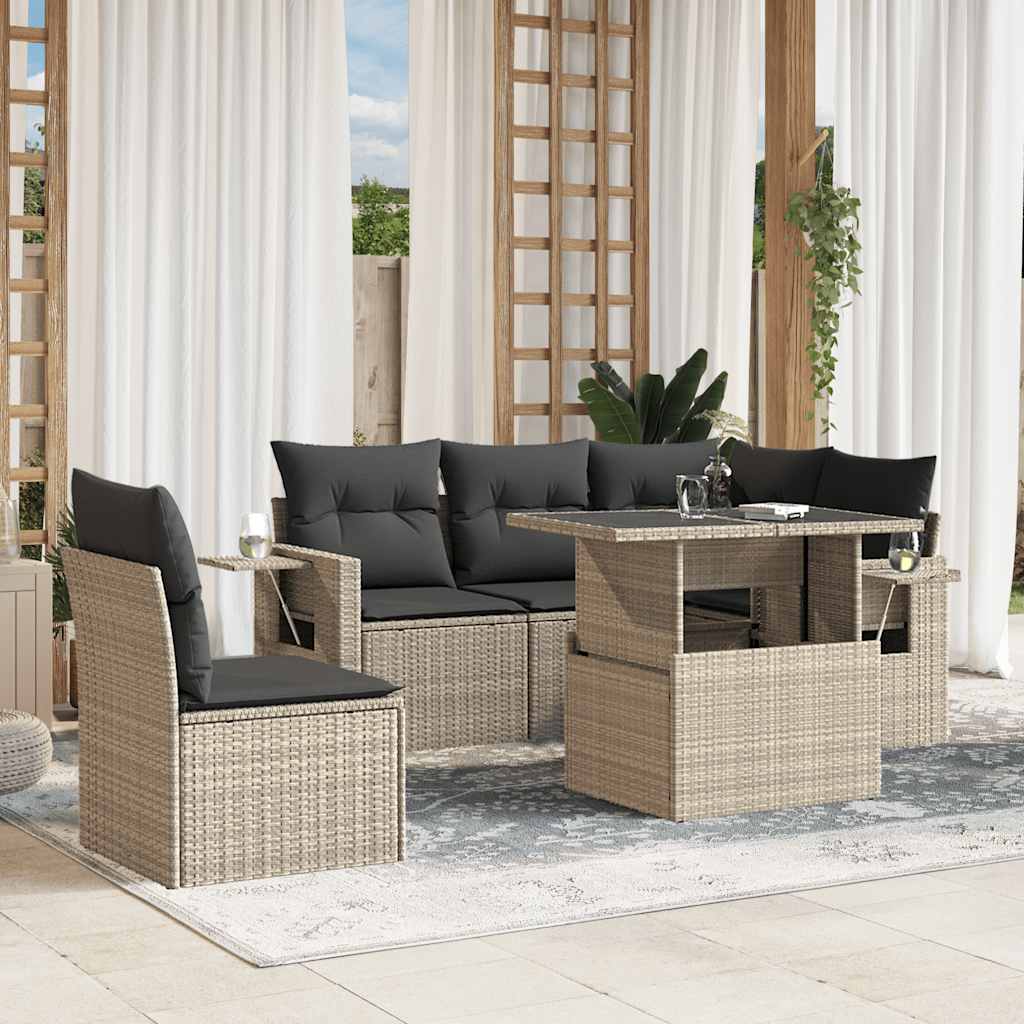 6-delige Loungeset met kussens poly rattan lichtgrijs is nu te koop bij PeponiXL, paradijselijk wonen!