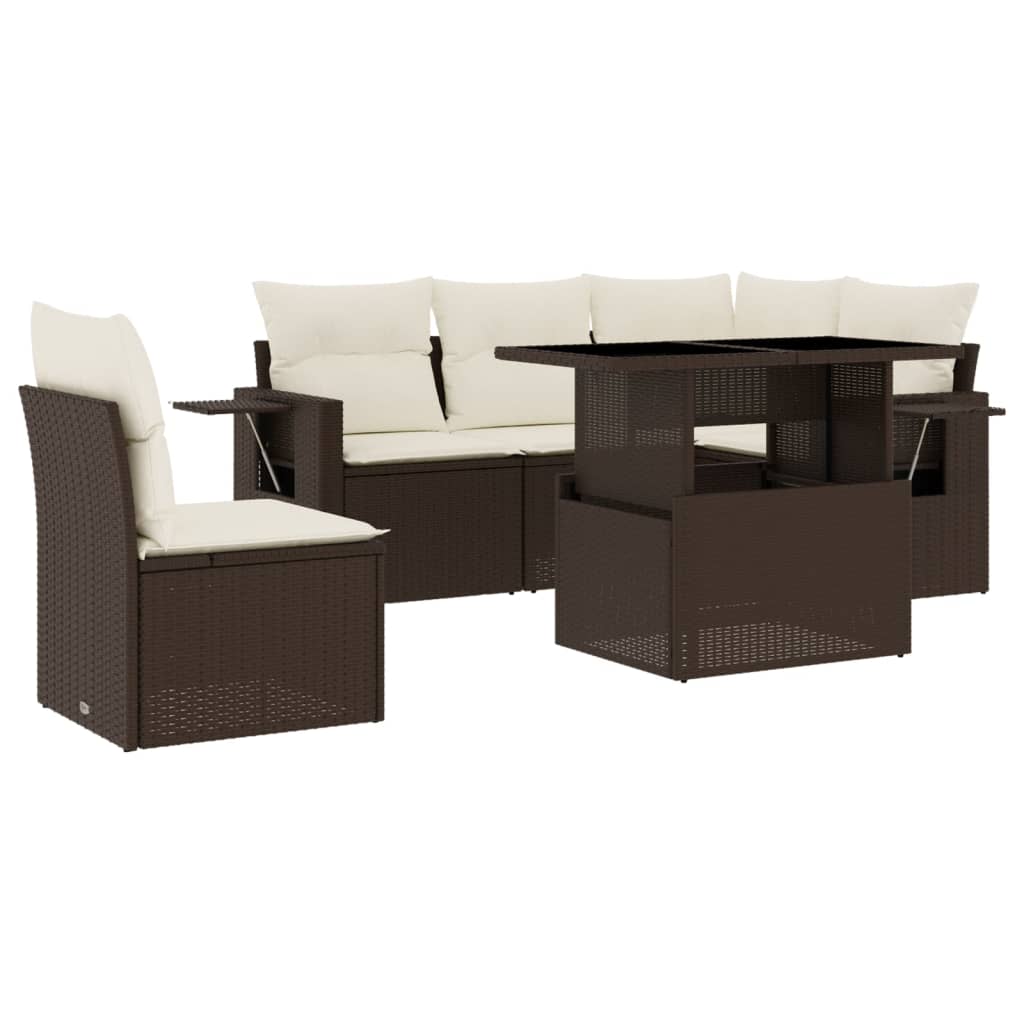 6-delige Loungeset met kussens poly rattan bruin is nu te koop bij PeponiXL, paradijselijk wonen!