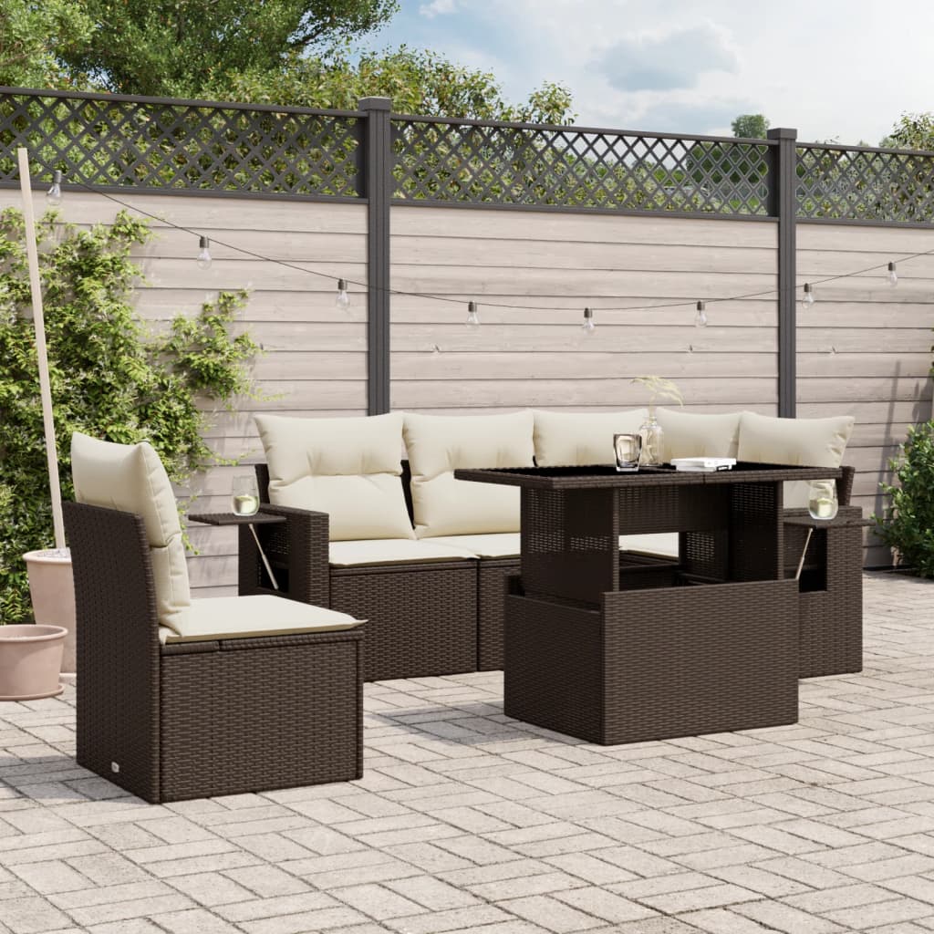 6-delige Loungeset met kussens poly rattan bruin is nu te koop bij PeponiXL, paradijselijk wonen!