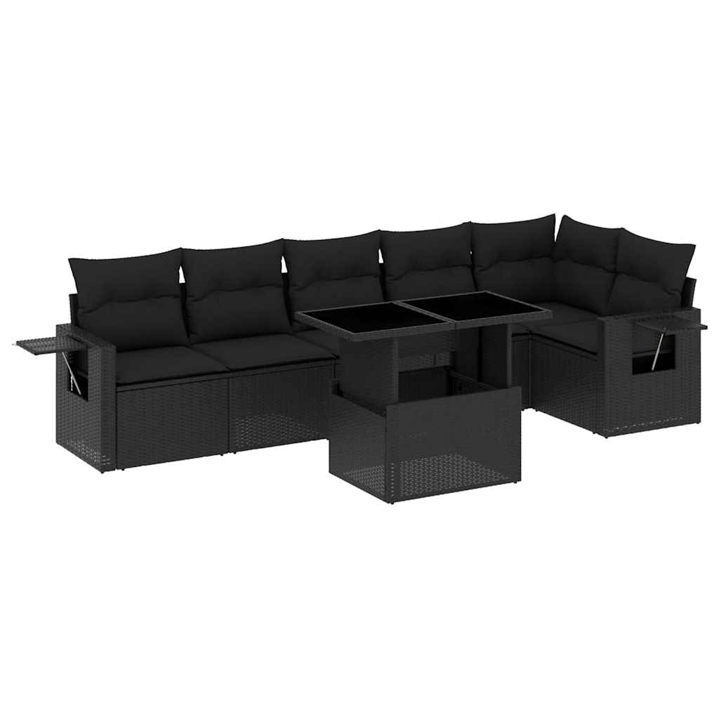7-delige Loungeset met kussens poly rattan zwart is nu te koop bij PeponiXL, paradijselijk wonen!
