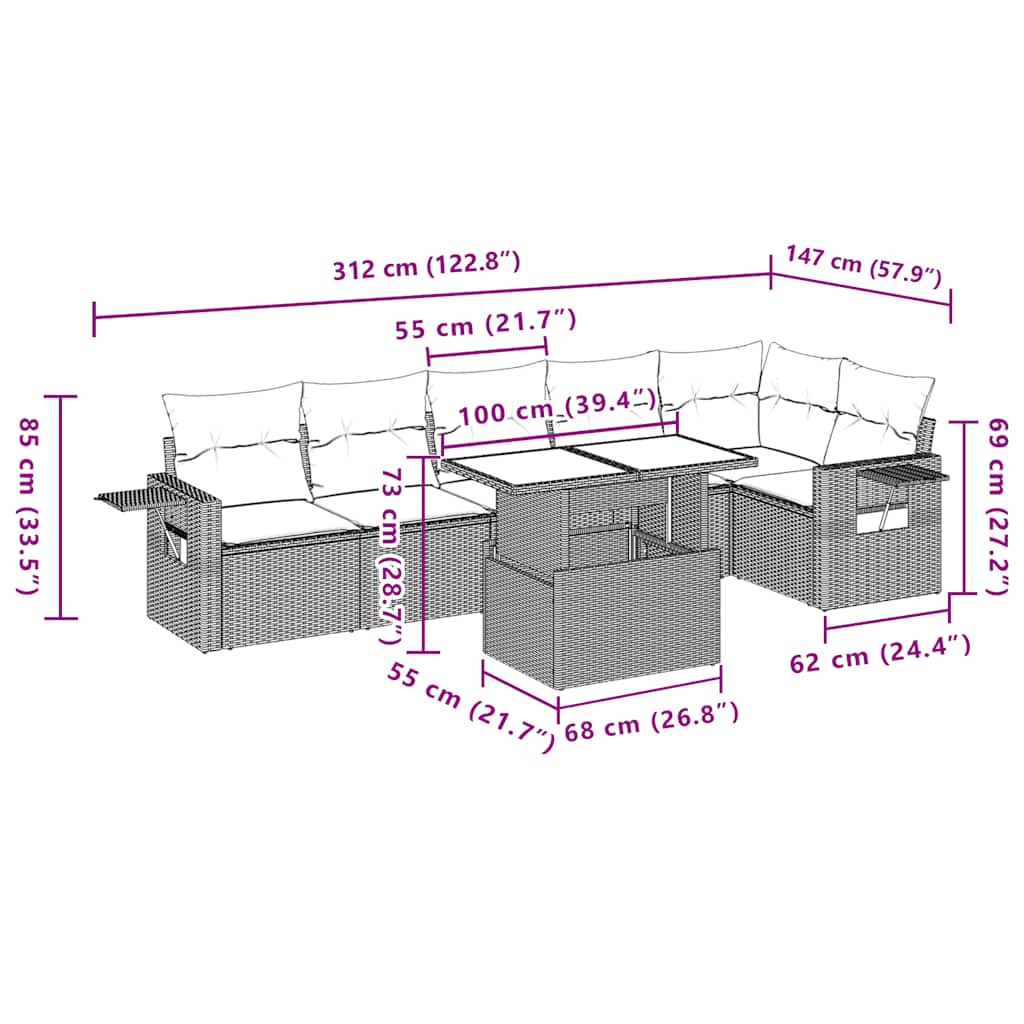 7-delige Loungeset met kussens poly rattan zwart is nu te koop bij PeponiXL, paradijselijk wonen!