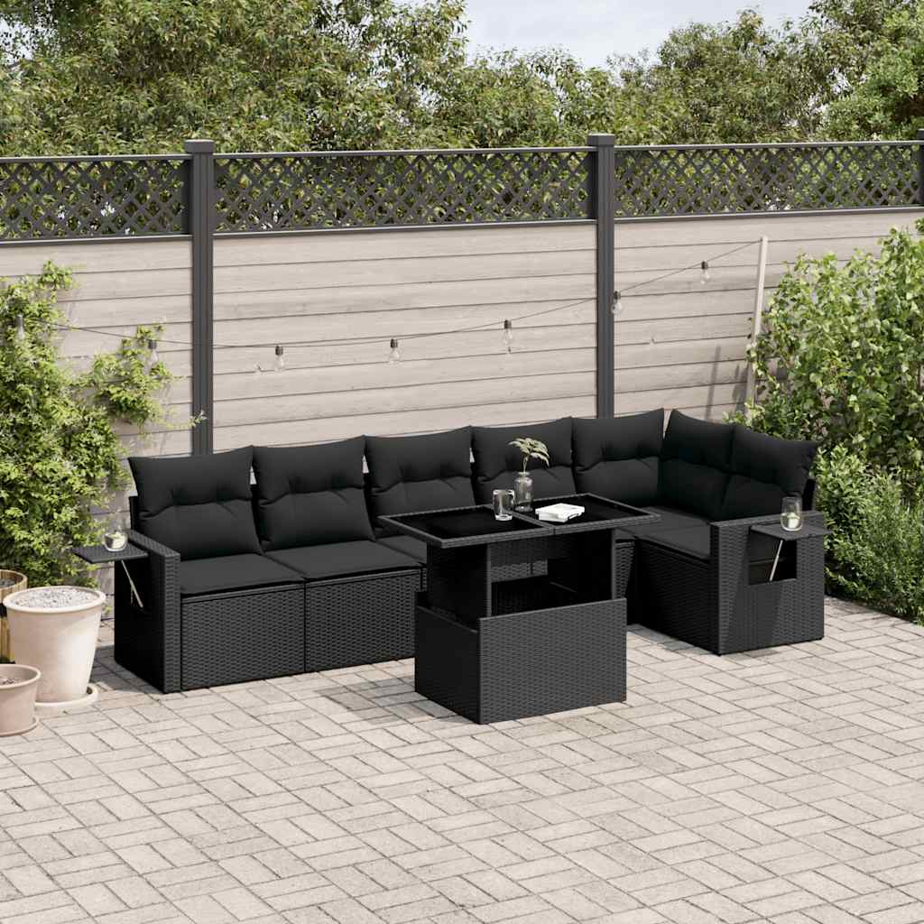 7-delige Loungeset met kussens poly rattan zwart is nu te koop bij PeponiXL, paradijselijk wonen!