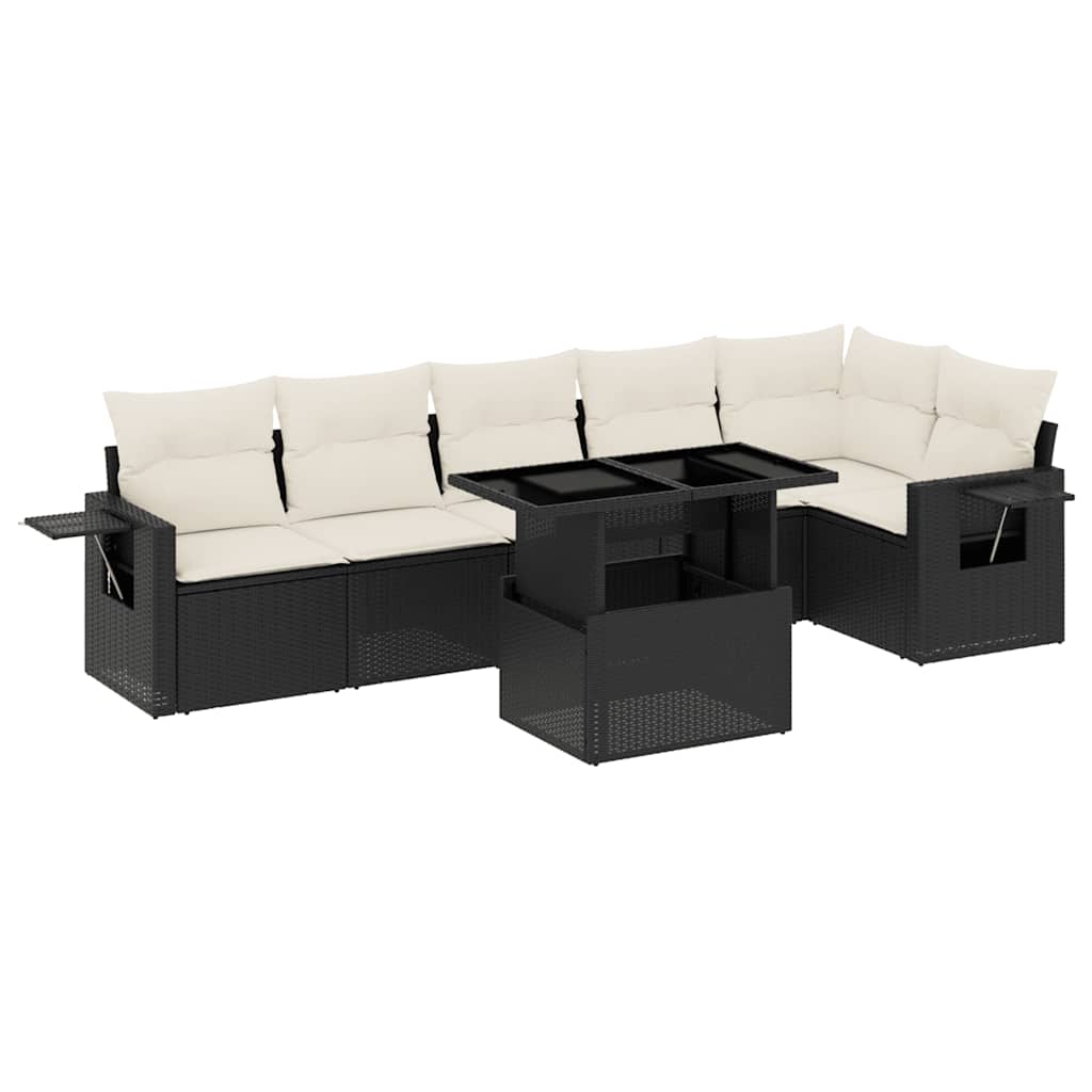 7-delige Loungeset met kussens poly rattan zwart is nu te koop bij PeponiXL, paradijselijk wonen!