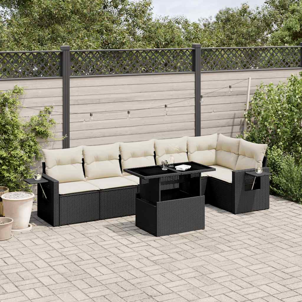 7-delige Loungeset met kussens poly rattan zwart is nu te koop bij PeponiXL, paradijselijk wonen!