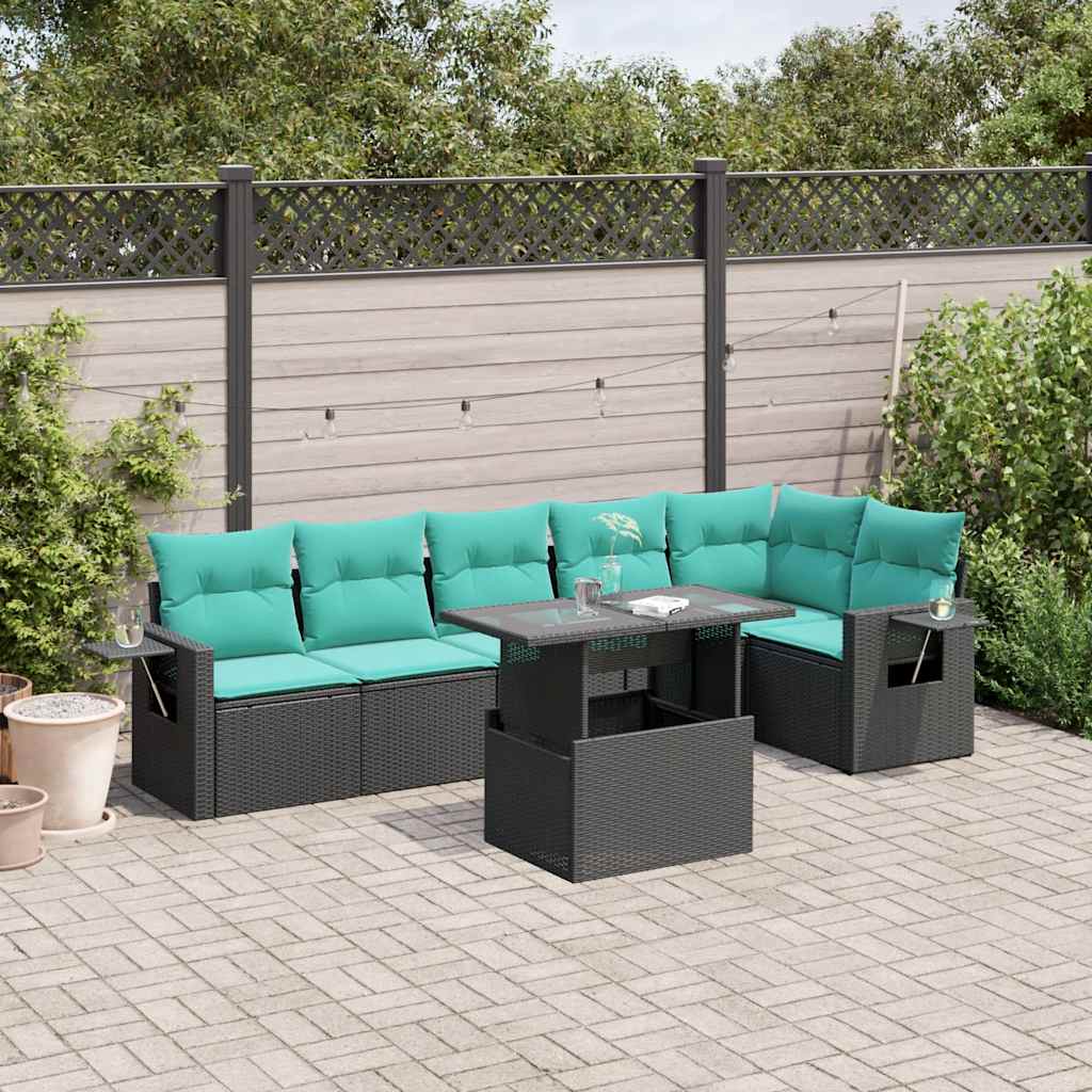 7-delige tuinbankset met kussens van zwart polyrotan is nu te koop bij PeponiXL, paradijselijk wonen!