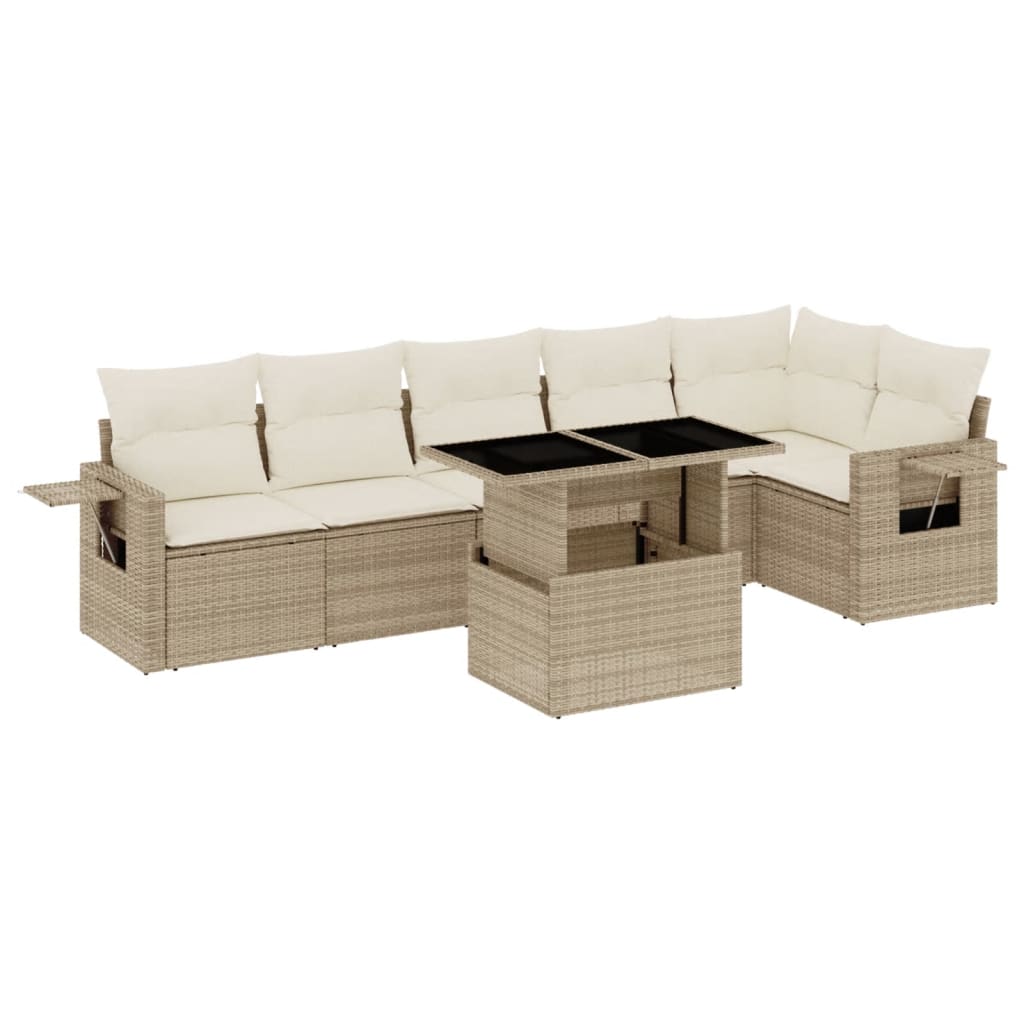 7-delige Loungeset met kussens poly rattan beige is nu te koop bij PeponiXL, paradijselijk wonen!