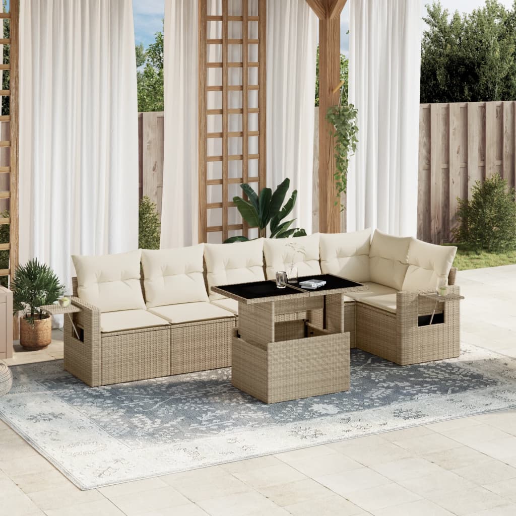7-delige Loungeset met kussens poly rattan beige is nu te koop bij PeponiXL, paradijselijk wonen!