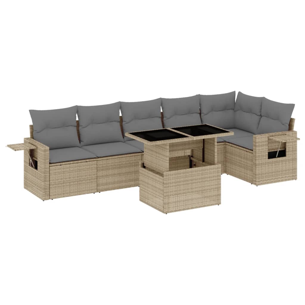 7-delige Loungeset met kussens poly rattan beige is nu te koop bij PeponiXL, paradijselijk wonen!