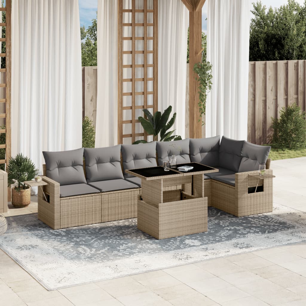 7-delige Loungeset met kussens poly rattan beige is nu te koop bij PeponiXL, paradijselijk wonen!