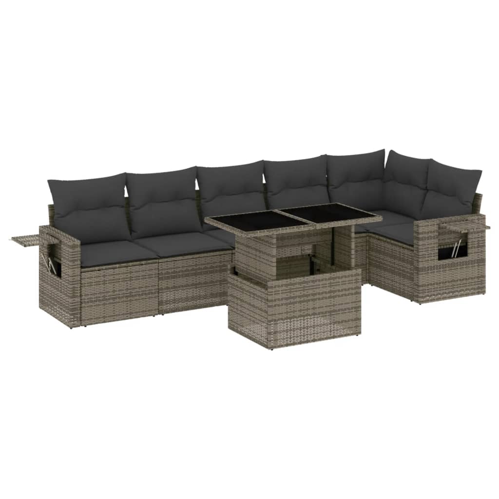7-delige Loungeset met kussens poly rattan grijs is nu te koop bij PeponiXL, paradijselijk wonen!