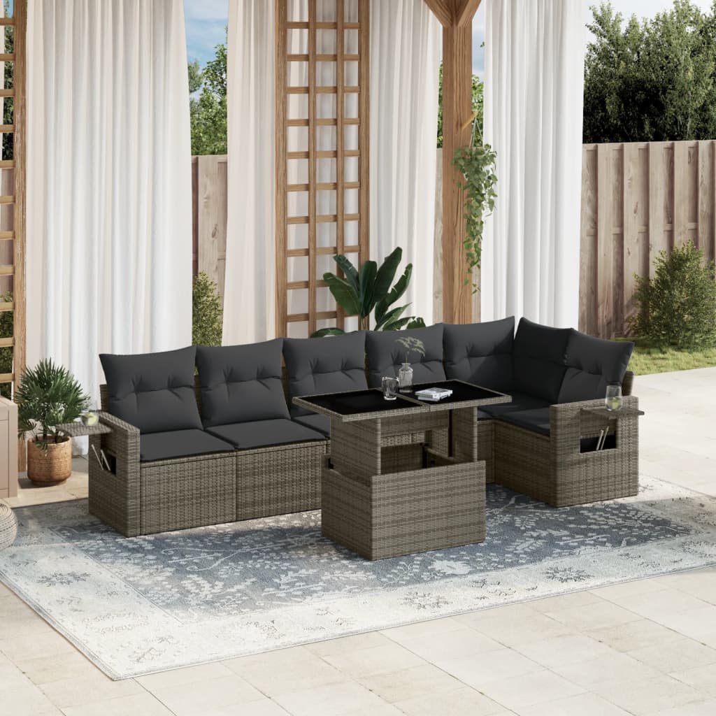 7-delige Loungeset met kussens poly rattan grijs is nu te koop bij PeponiXL, paradijselijk wonen!
