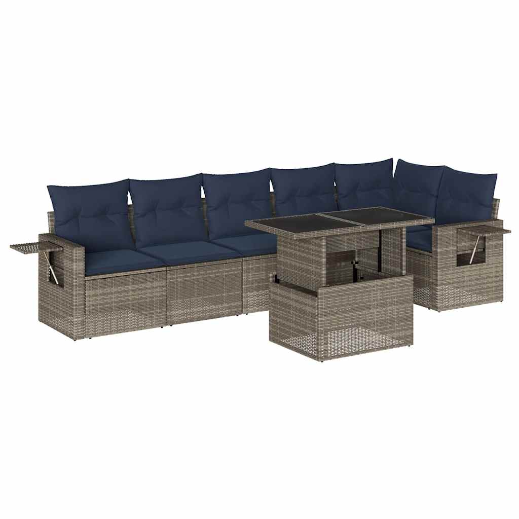 7-delige tuinbankset met kussens, grijs polyrotan is nu te koop bij PeponiXL, paradijselijk wonen!