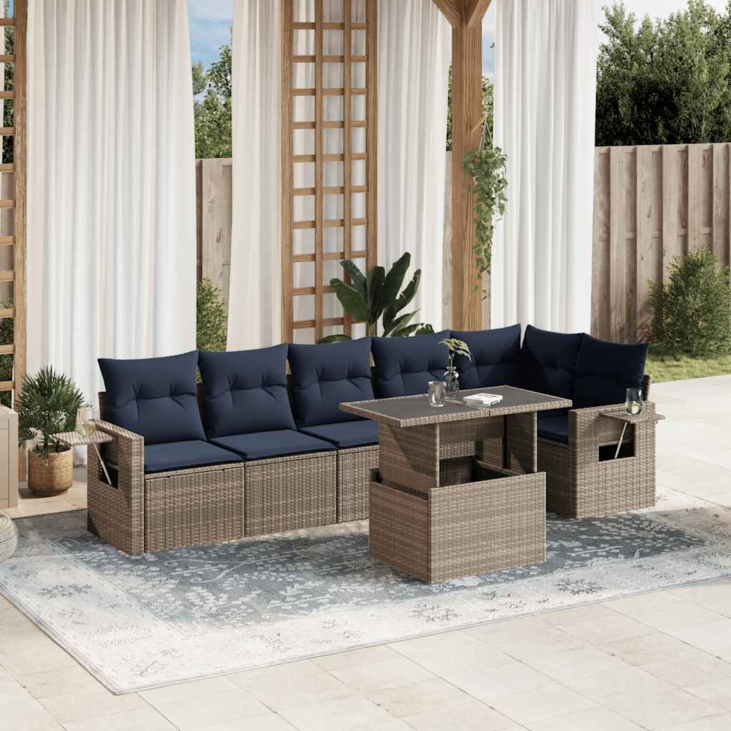 7-delige tuinbankset met kussens, grijs polyrotan is nu te koop bij PeponiXL, paradijselijk wonen!