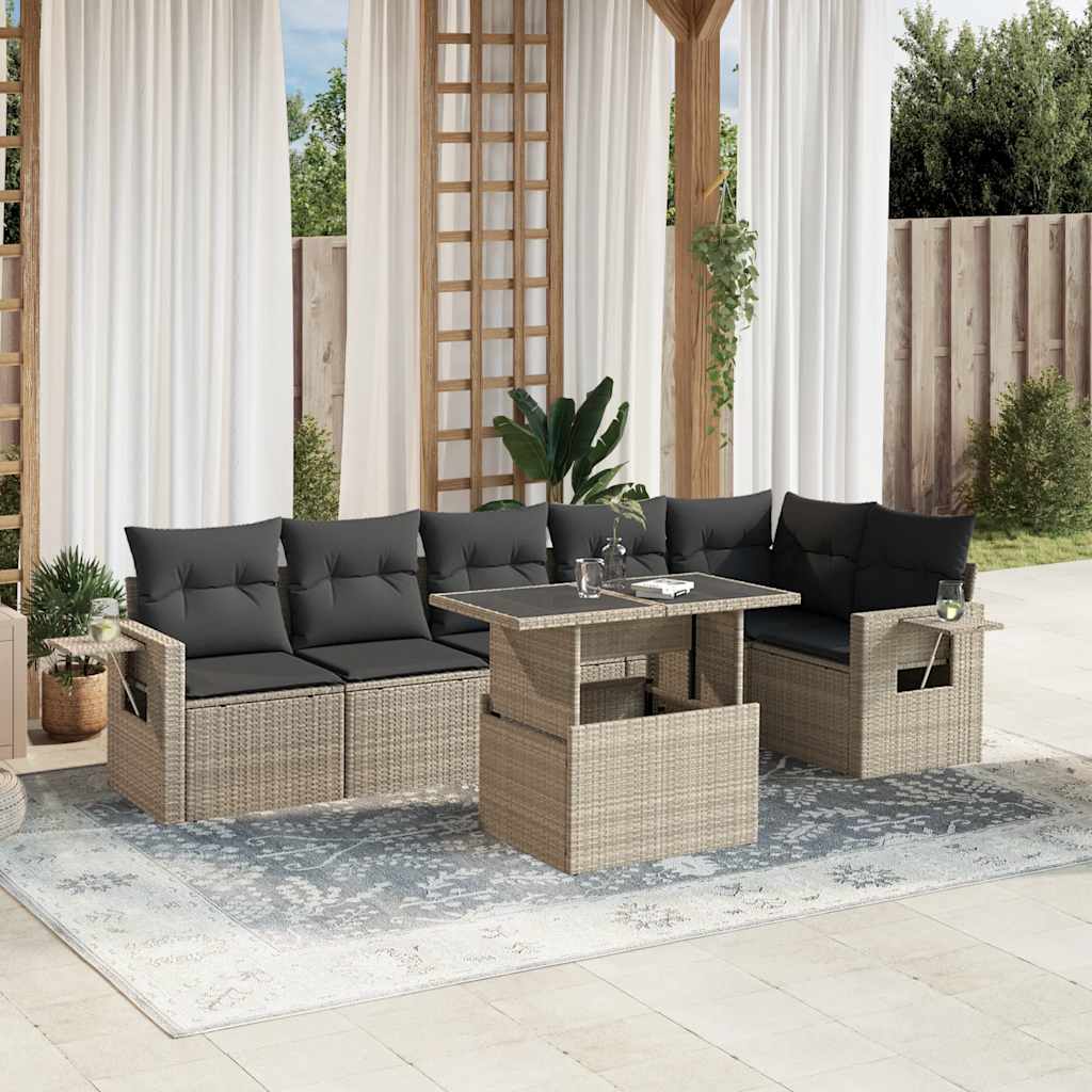 7-delige Loungeset met kussens poly rattan lichtgrijs is nu te koop bij PeponiXL, paradijselijk wonen!