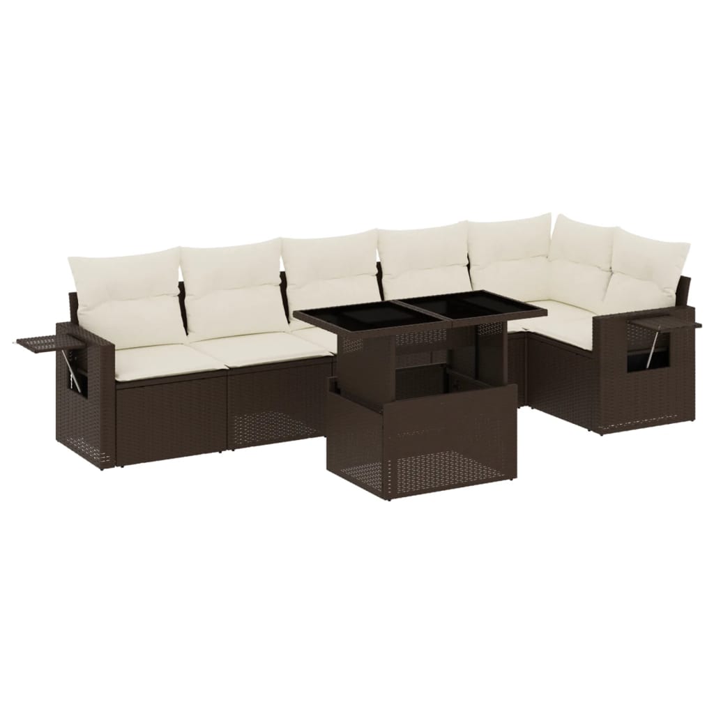 7-delige Loungeset met kussens poly rattan bruin is nu te koop bij PeponiXL, paradijselijk wonen!