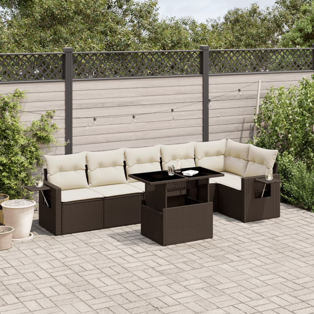 7-delige Loungeset met kussens poly rattan bruin is nu te koop bij PeponiXL, paradijselijk wonen!