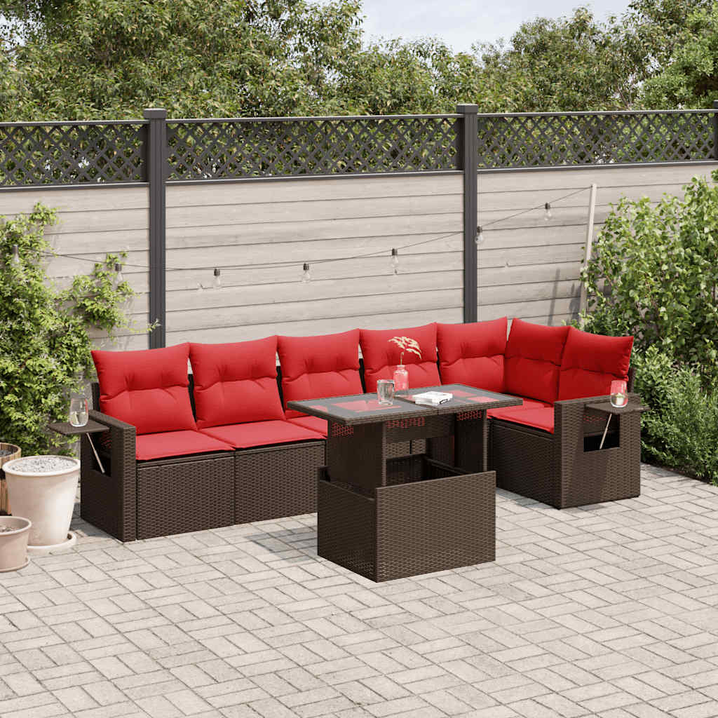 7-delige tuinbankset met kussens, bruin polyrotan is nu te koop bij PeponiXL, paradijselijk wonen!