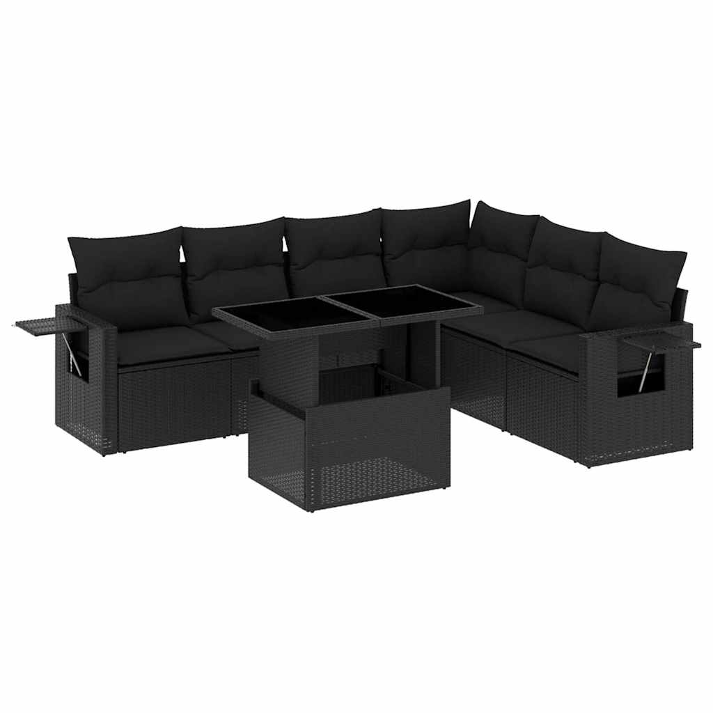 7-delige Loungeset met kussens poly rattan zwart is nu te koop bij PeponiXL, paradijselijk wonen!